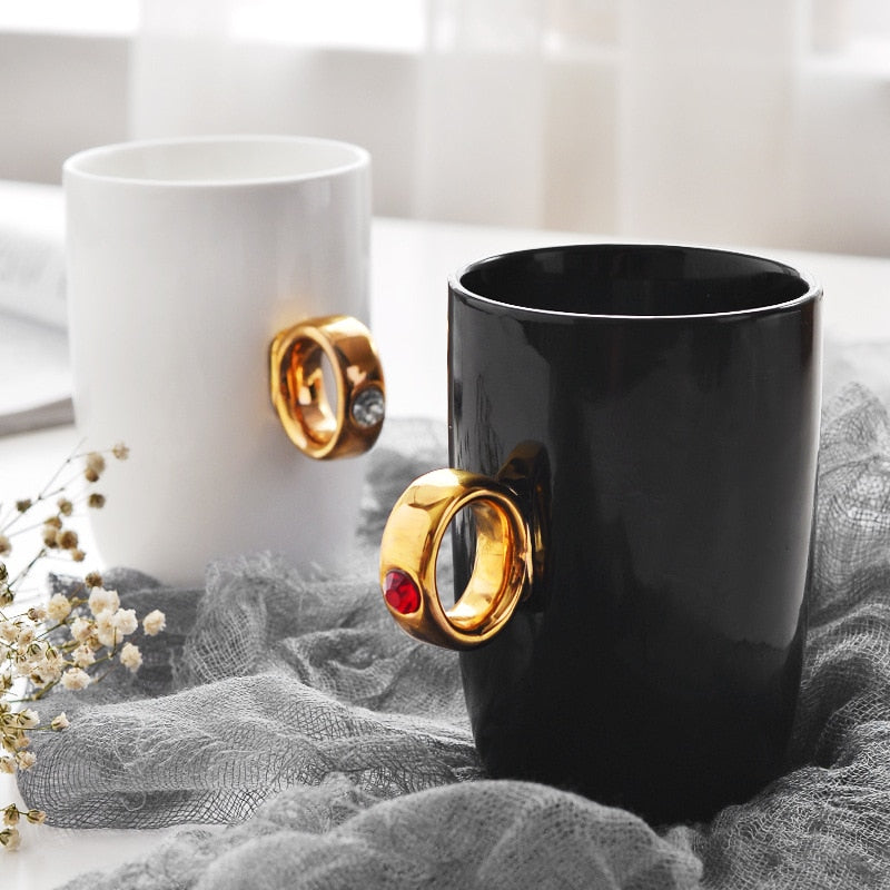 Creative Finger Ring Ceramic Mug with Gift Box  350ml