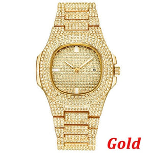 Quartz Stainless Steel Iced Out WristWatch for couples